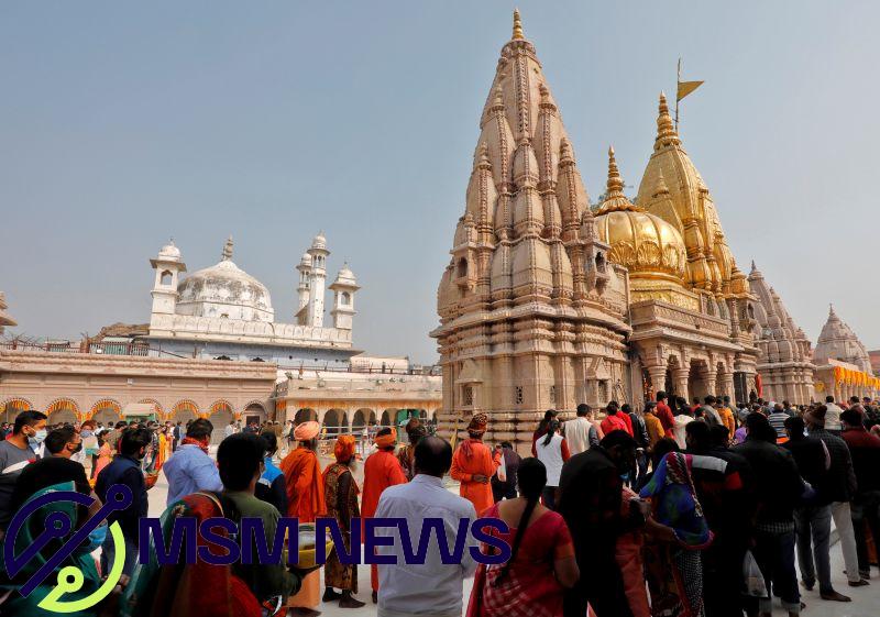 The Kashi Vishwanath Temple stands next to the Gyanvapi Mosque in Varanasi. Pictured here in December 12, 2021.