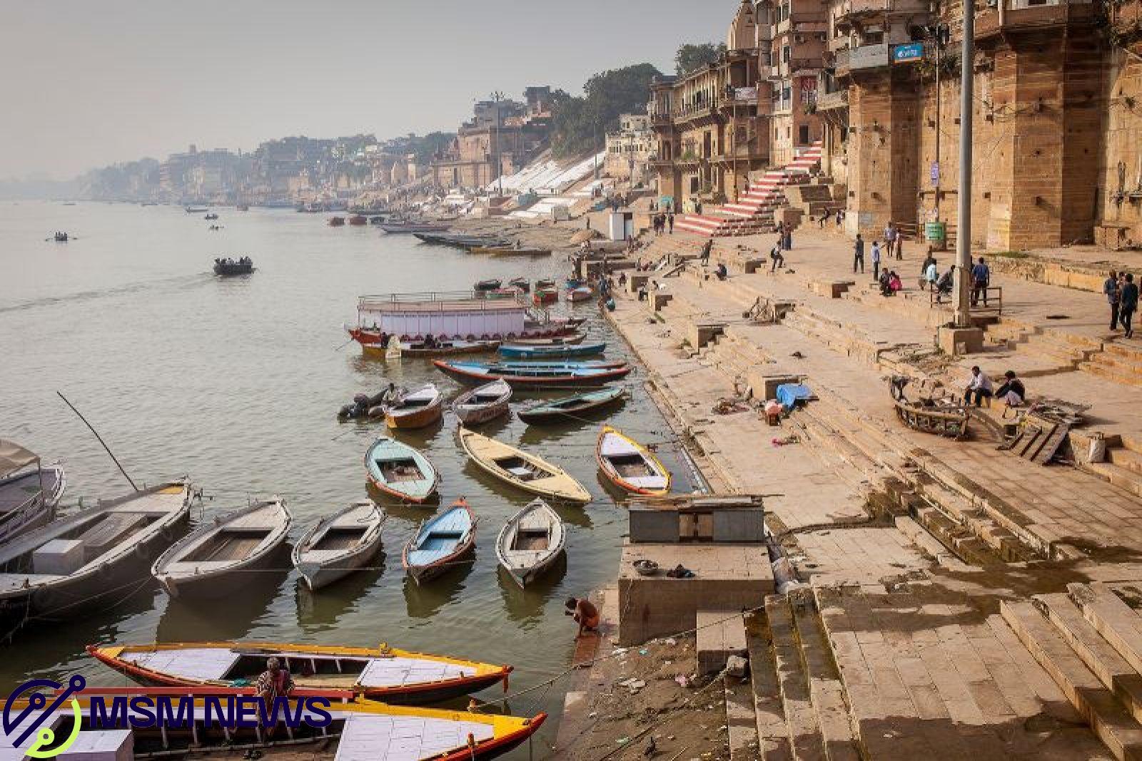 The Ghats on the banks of the Ganges river, in Varanasi, Uttar Pradesh, India.